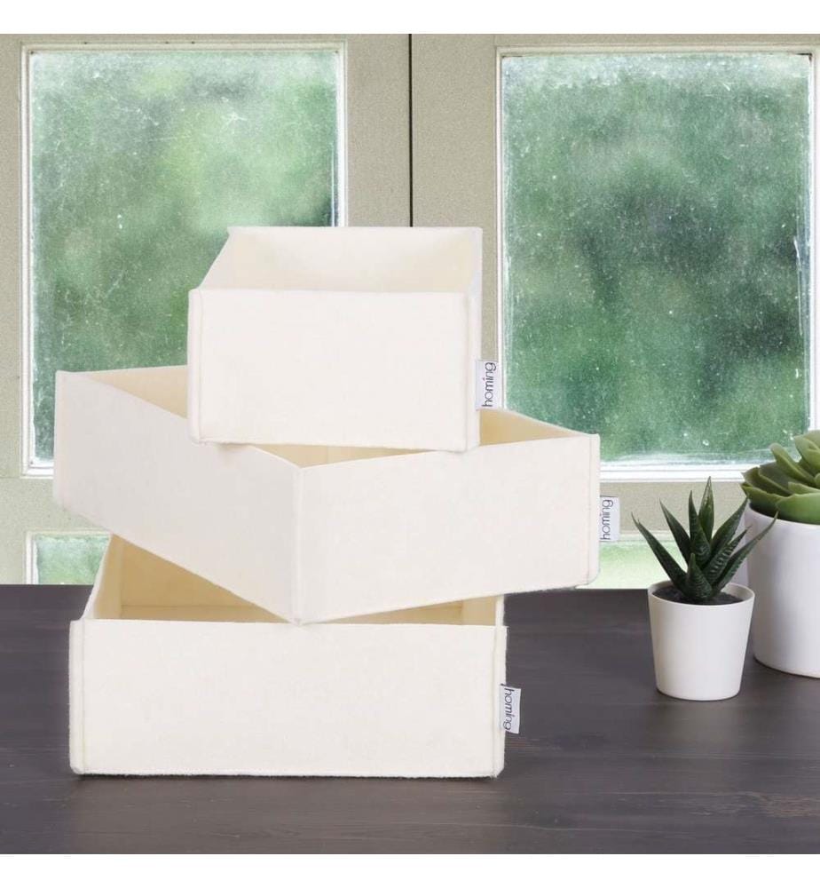 Schreibtisch-Organizer-Set, 3 Teile, Creme, Filz