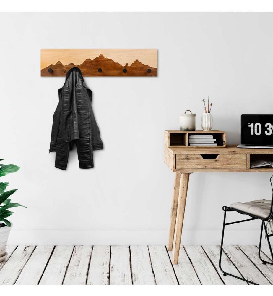 Crochet mural en bois, noyer, naturel, 50% bois - 50% métal