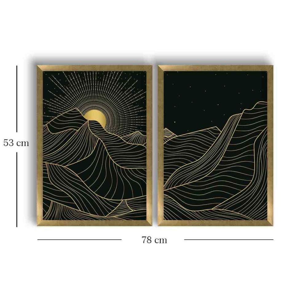 Tableau décoratif encadré en MDF, 2 pièces, or noir, MDF, encadrement en bois