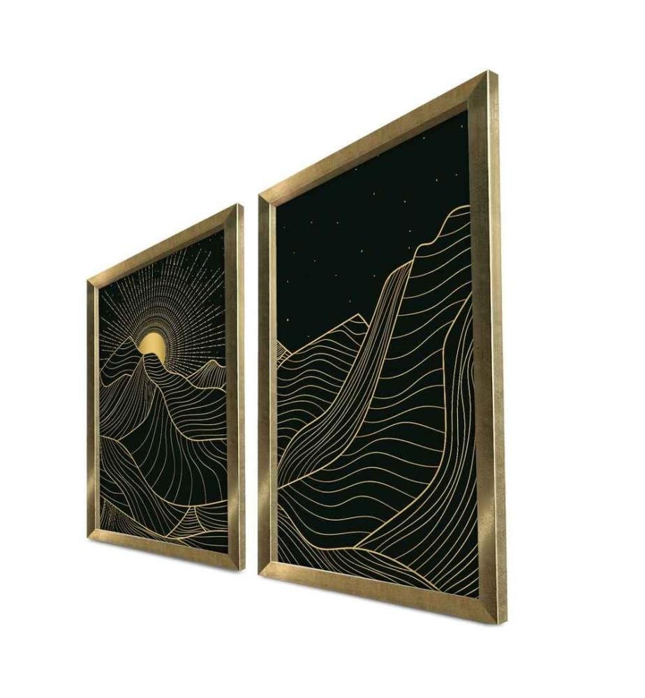Tableau décoratif encadré en MDF, 2 pièces, or noir, MDF, encadrement en bois