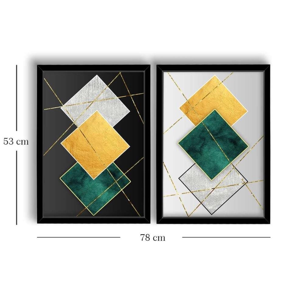 Tableau décoratif encadré en MDF, 2 pièces, or vert gris noir, MDF, encadrement en bois