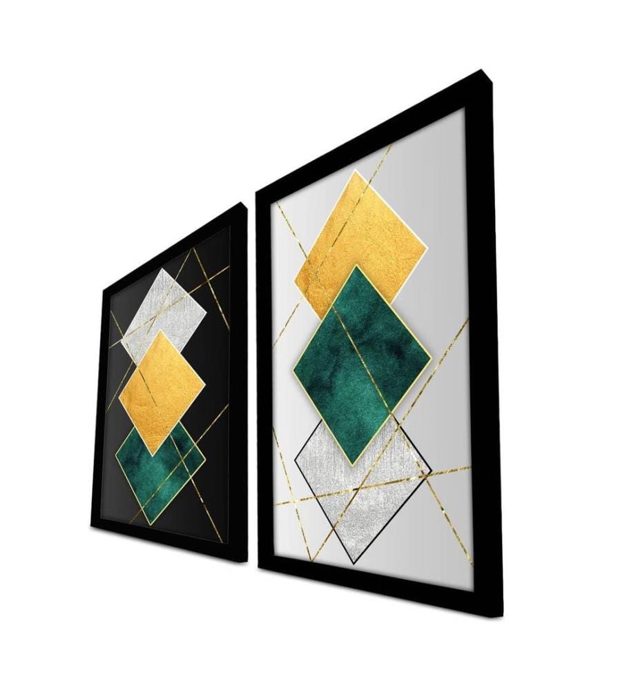 Tableau décoratif encadré en MDF, 2 pièces, or vert gris noir, MDF, encadrement en bois