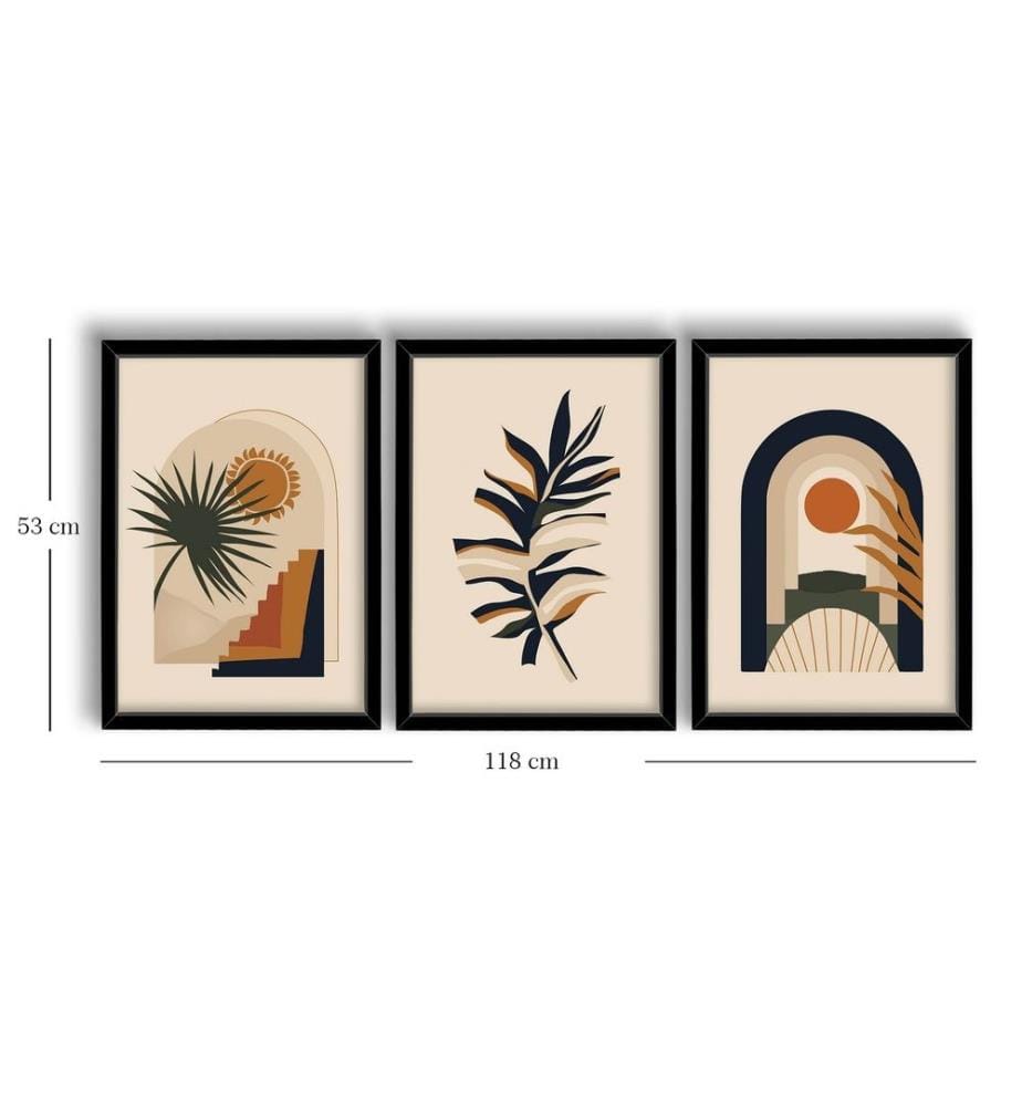 Tableau décoratif encadré MDF, 3 pièces, Multicolore, MDF, Encadré en bois