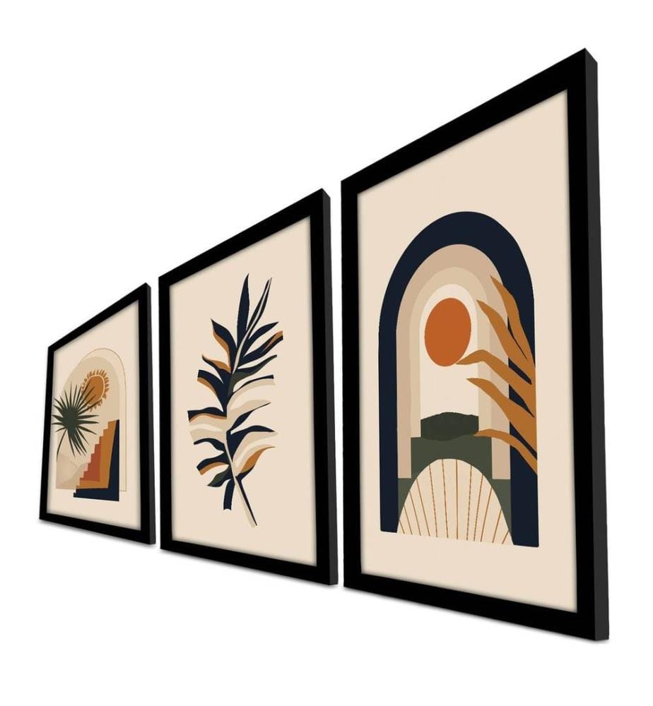 Tableau décoratif encadré MDF, 3 pièces, Multicolore, MDF, Encadré en bois