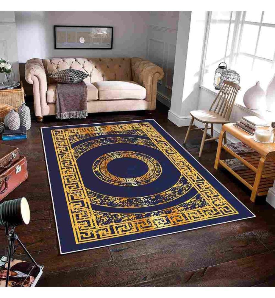 Carpet, Dark Blue, Gold, 70% Cotton - 30% Chenille, 80 x 200 cm