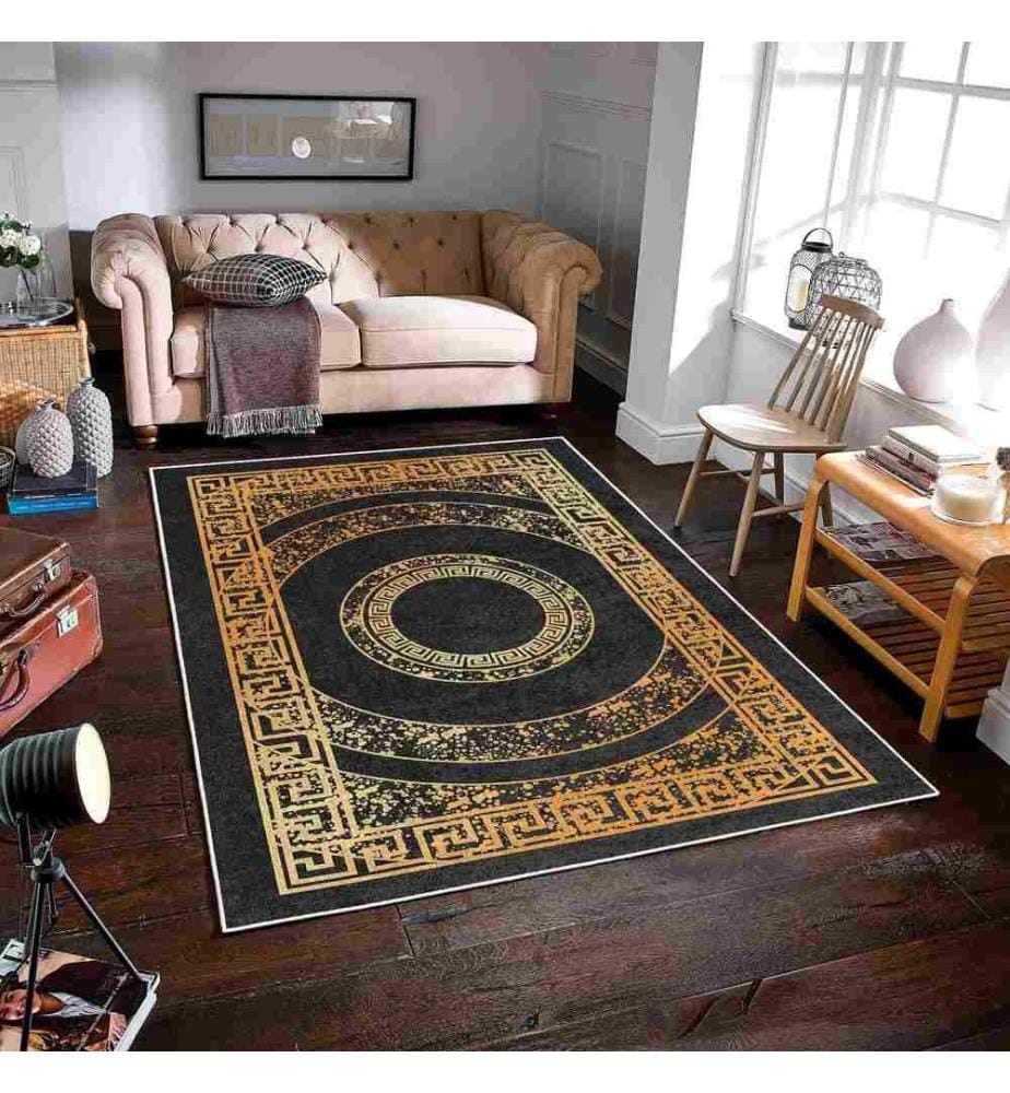 Carpet, Black, Gold, 70% Cotton - 30% Chenille, 200 x 300 cm