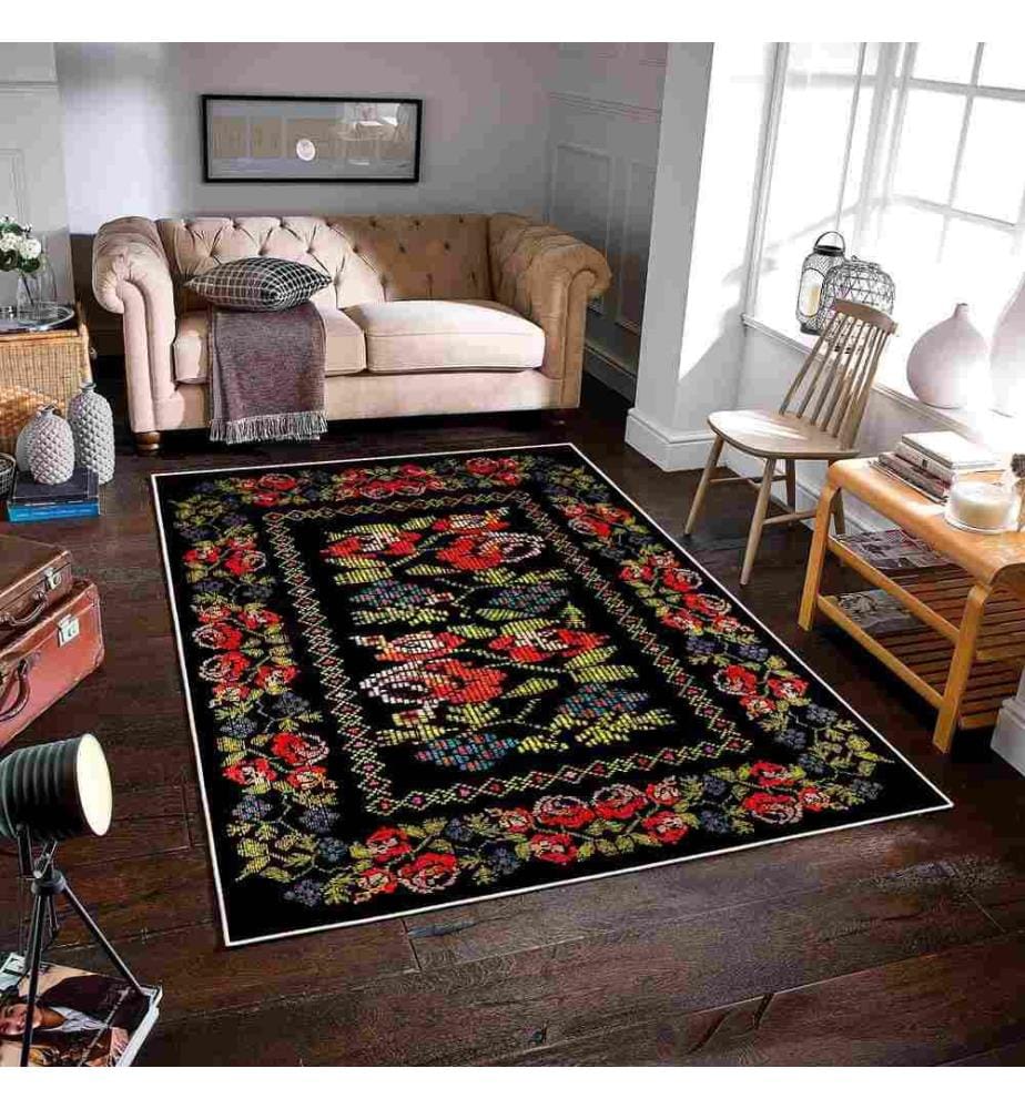 Carpet, Black, 70% Cotton - 30% Chenille, 80 x 150 cm