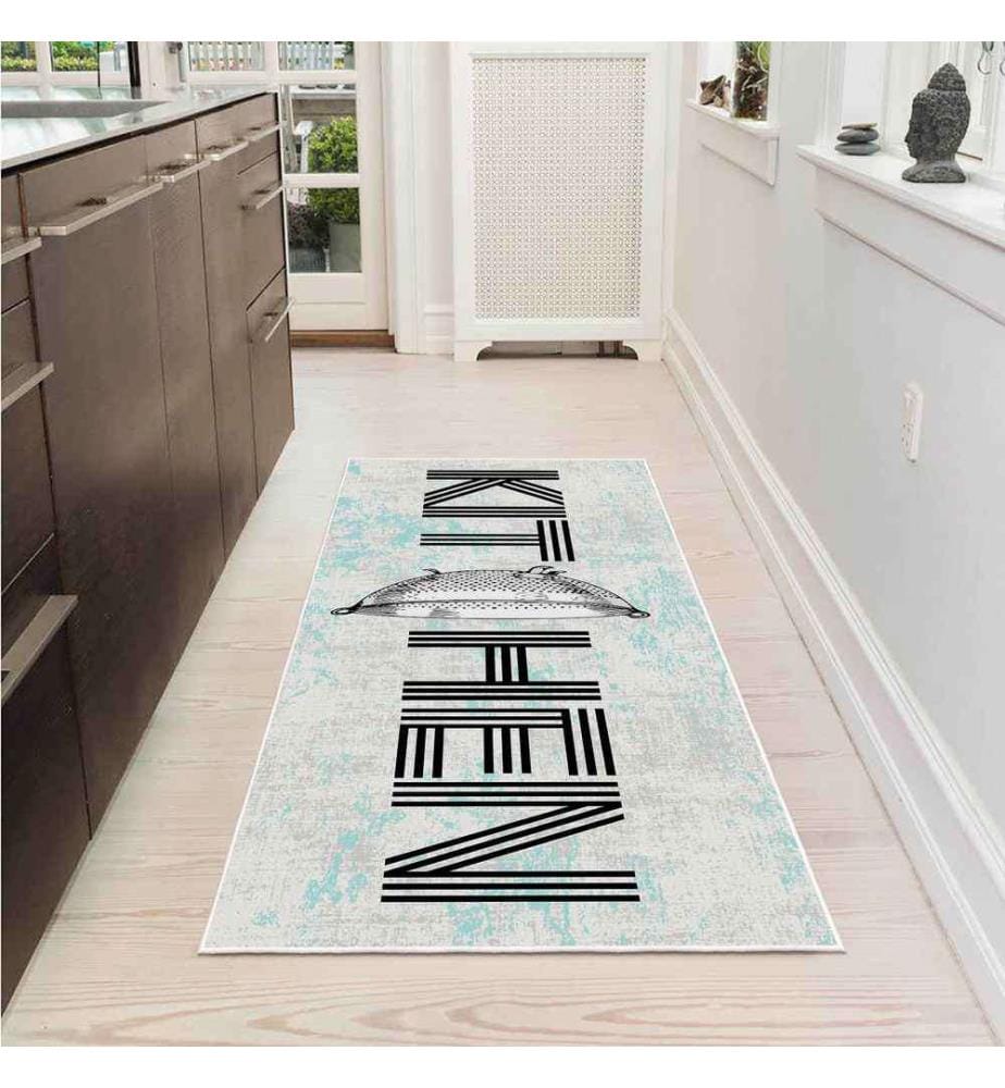 Carpet, Grey, Blue, 70% Cotton - 30% Chenille, 80 x 120 cm