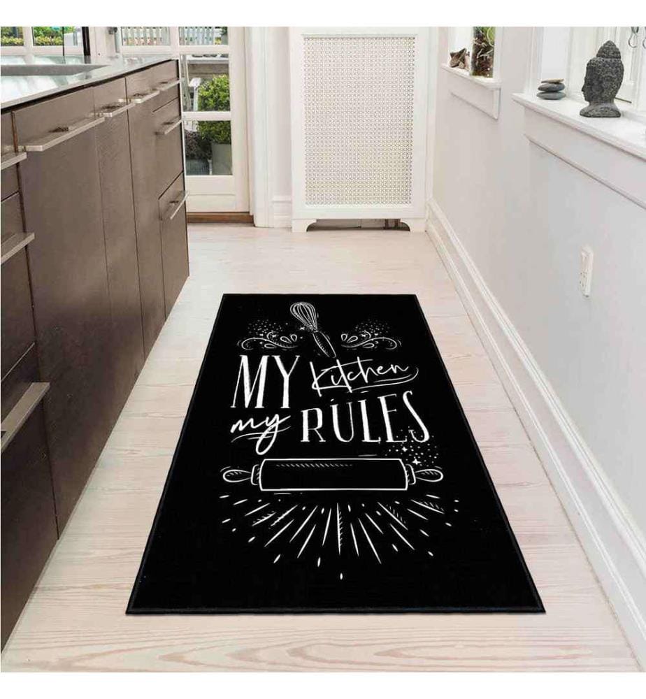 Carpet, Black, 70% Cotton - 30% Chenille, 100 x 200 cm