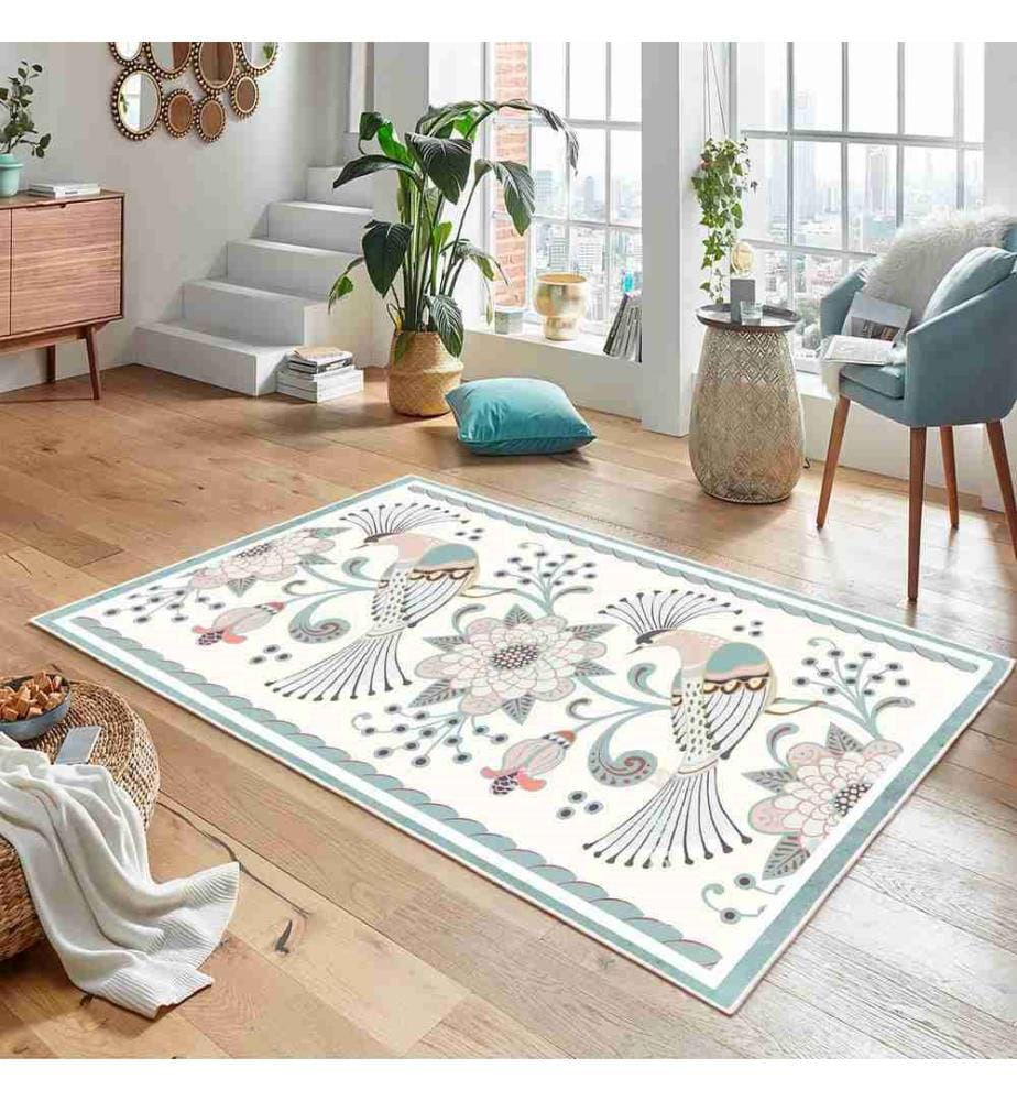 Carpet, Cream, Green, 70% Cotton - 30% Chenille, 80 x 200 cm