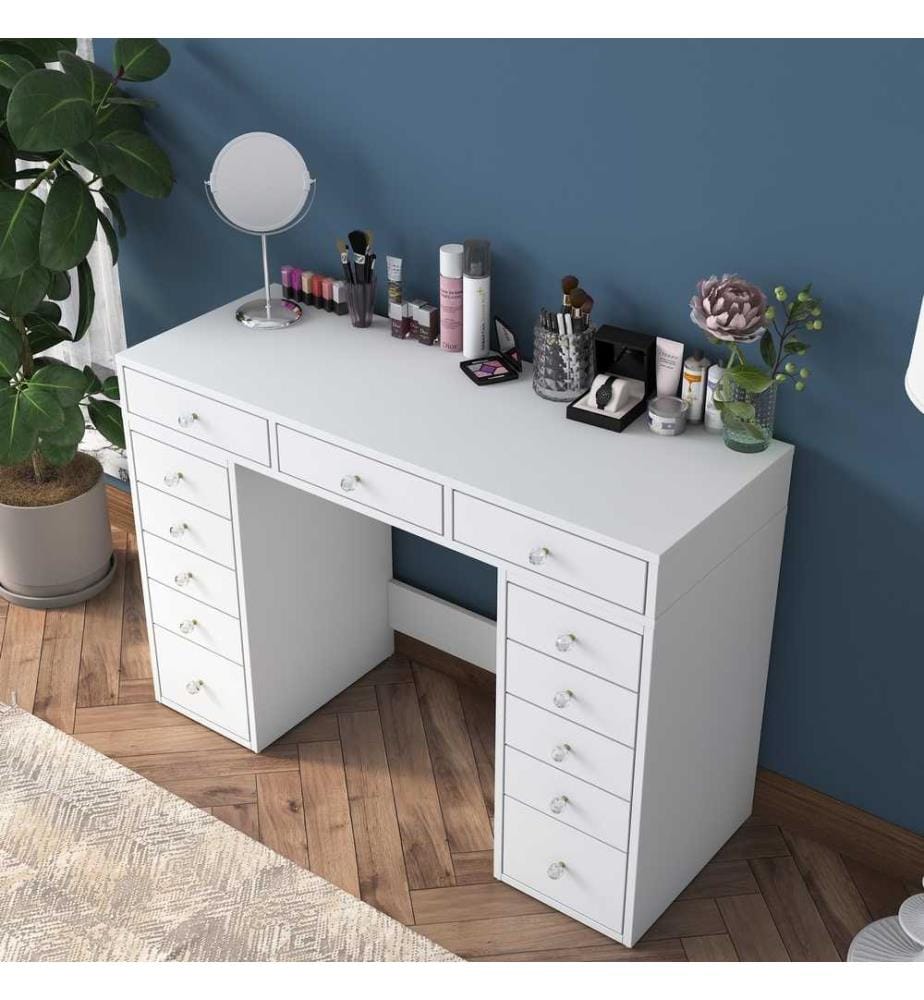 Table de maquillage, blanc, panneau de particules mélaminé de qualité E1