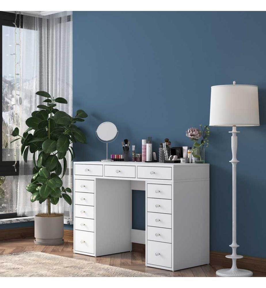 Table de maquillage, blanc, panneau de particules mélaminé de qualité E1