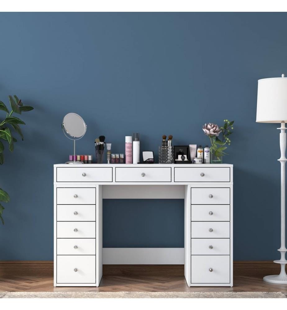 Table de maquillage, blanc, panneau de particules mélaminé de qualité E1