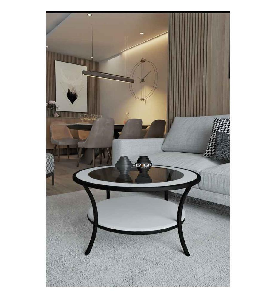 Table basse, Blanc, Fume, Dessus : Verre trempé, Dessous : MDF