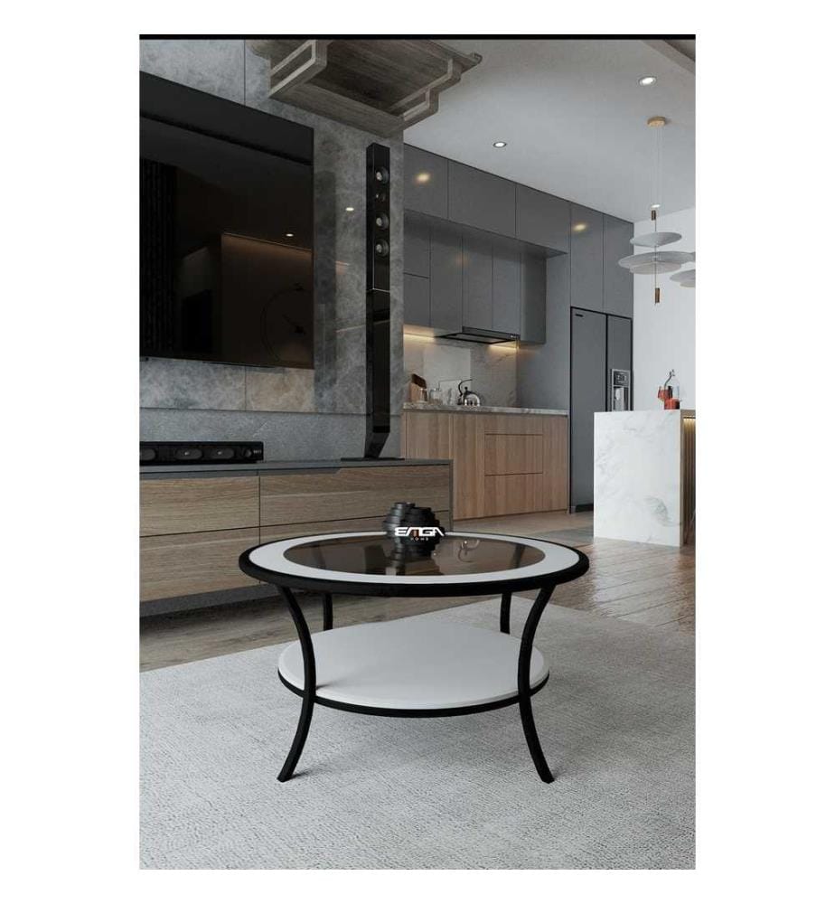 Table basse, Blanc, Fume, Dessus : Verre trempé, Dessous : MDF