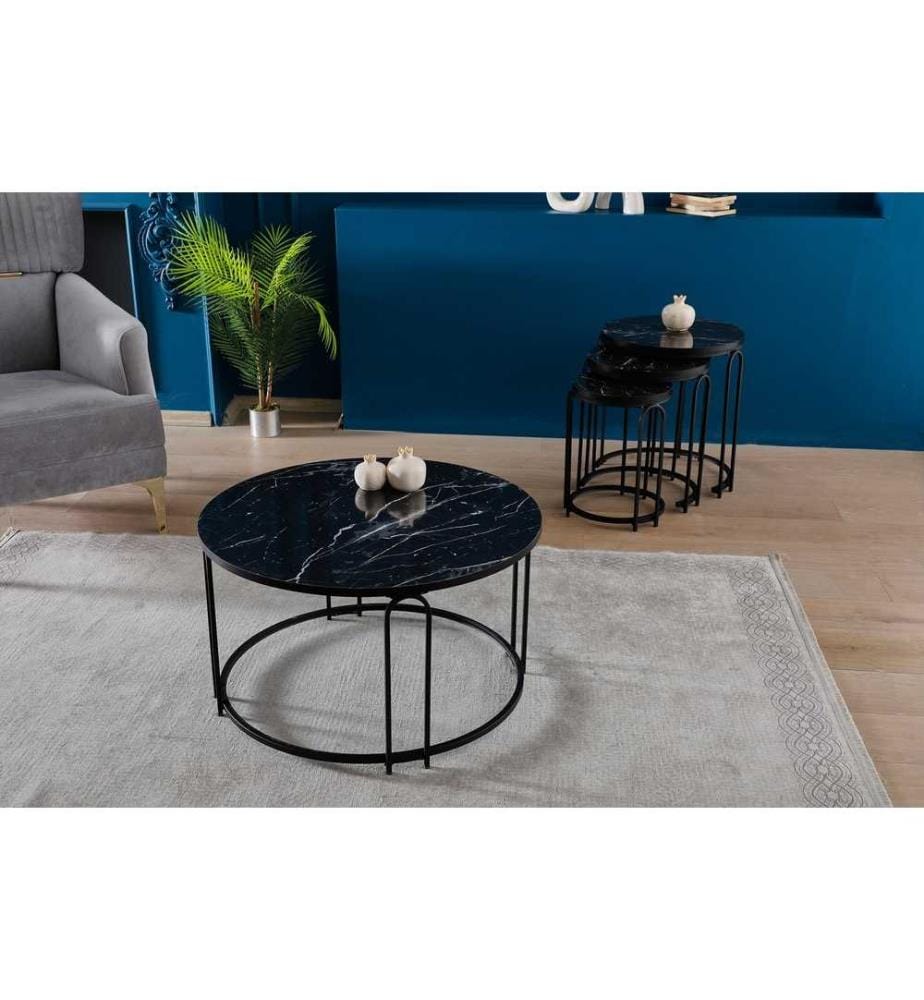 Set de table basse, noir, marbre, noir, 100% aggloméré, cadre : Métal revêtu de poudre électrostatique