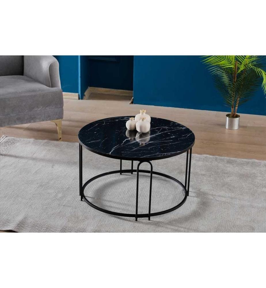 Set de table basse, noir, marbre, noir, 100% aggloméré, cadre : Métal revêtu de poudre électrostatique