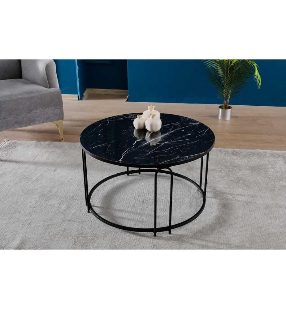 Set de table basse, noir, marbre, noir, 100% aggloméré, cadre : Métal revêtu de poudre électrostatique