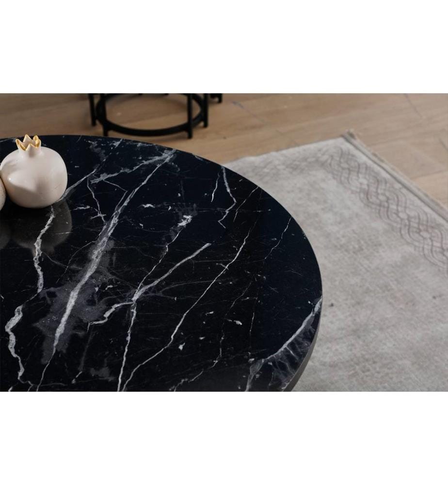 Set de table basse, noir, marbre, noir, 100% aggloméré, cadre : Métal revêtu de poudre électrostatique
