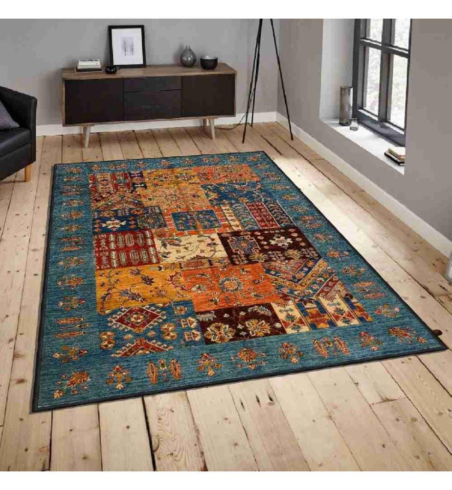 Carpet, Camel, Orange, Tile Red, Blue, 100% Cotton, 80 x 300 cm