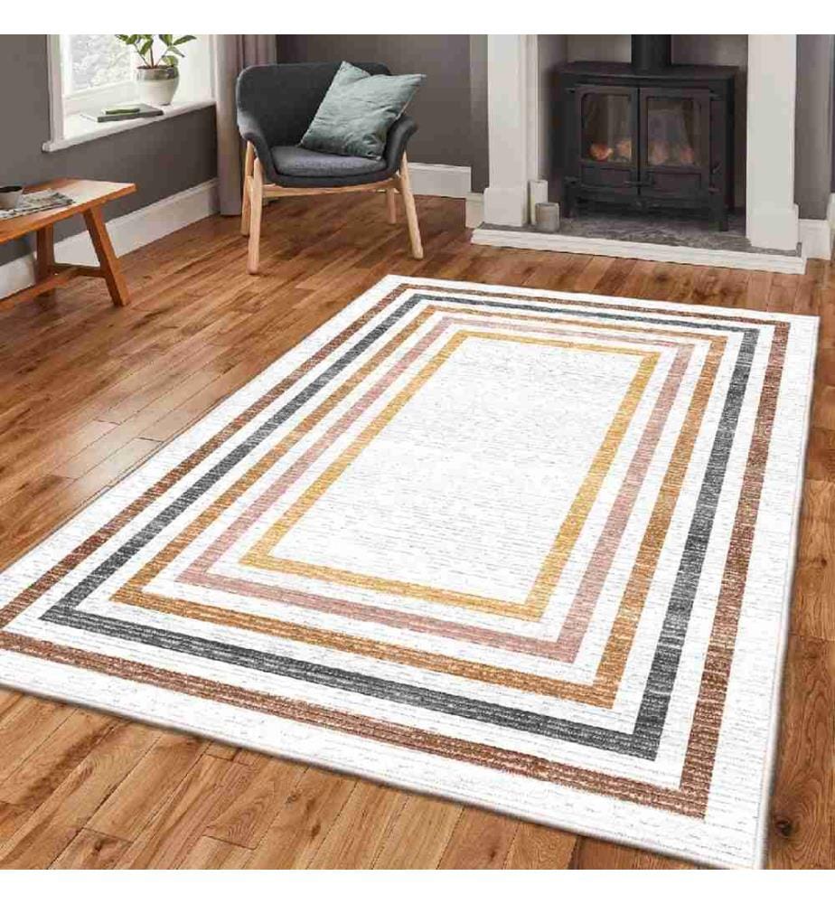Carpet, Cream, Yellow, Tile Red, Orange, Black, 100% Cotton, 80 x 150 cm