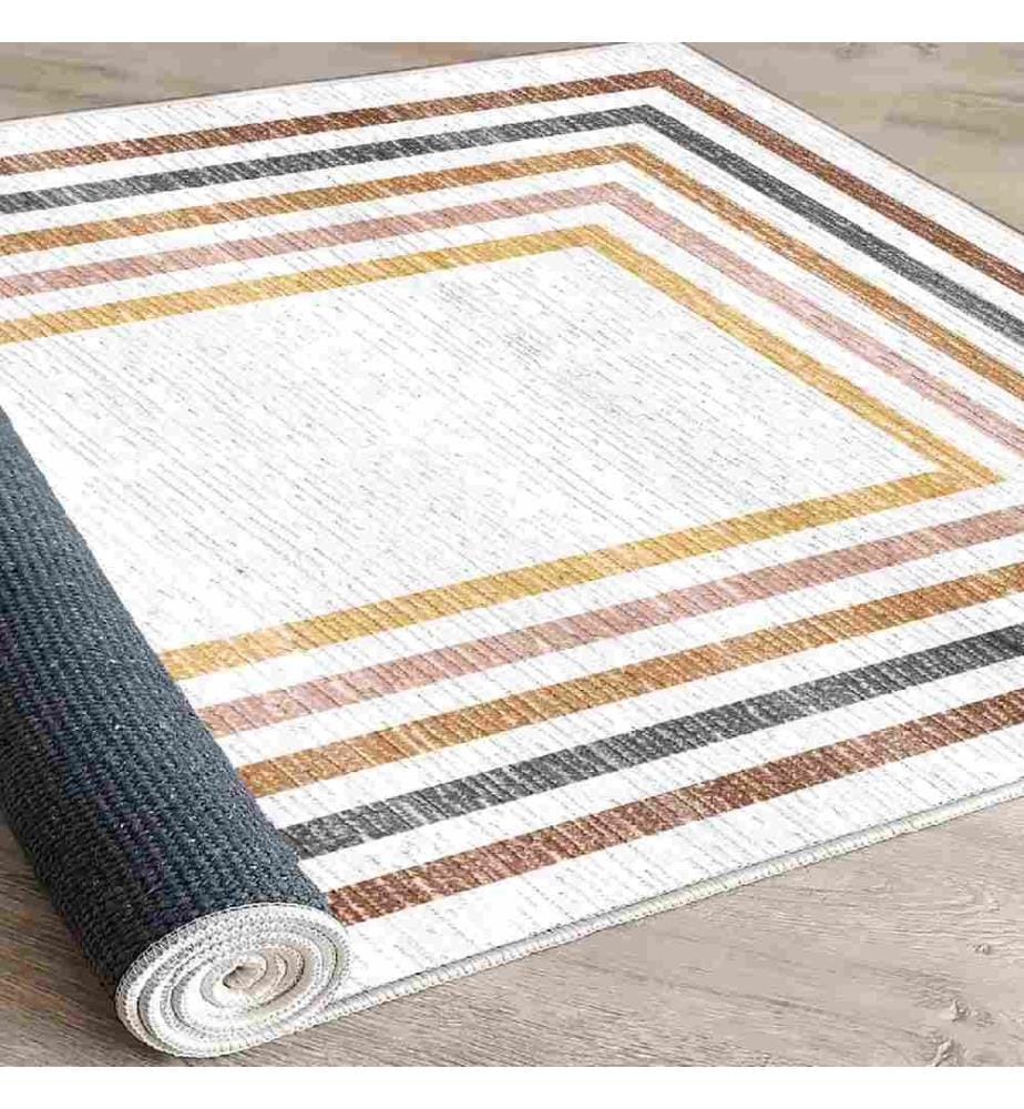 Carpet, Cream, Yellow, Tile Red, Orange, Black, 100% Cotton, 80 x 150 cm
