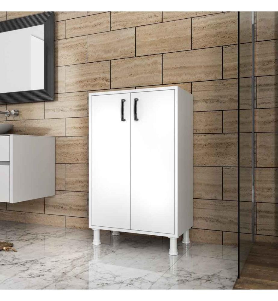 Armoire multifonctions, blanc, panneau de particules mélaminé