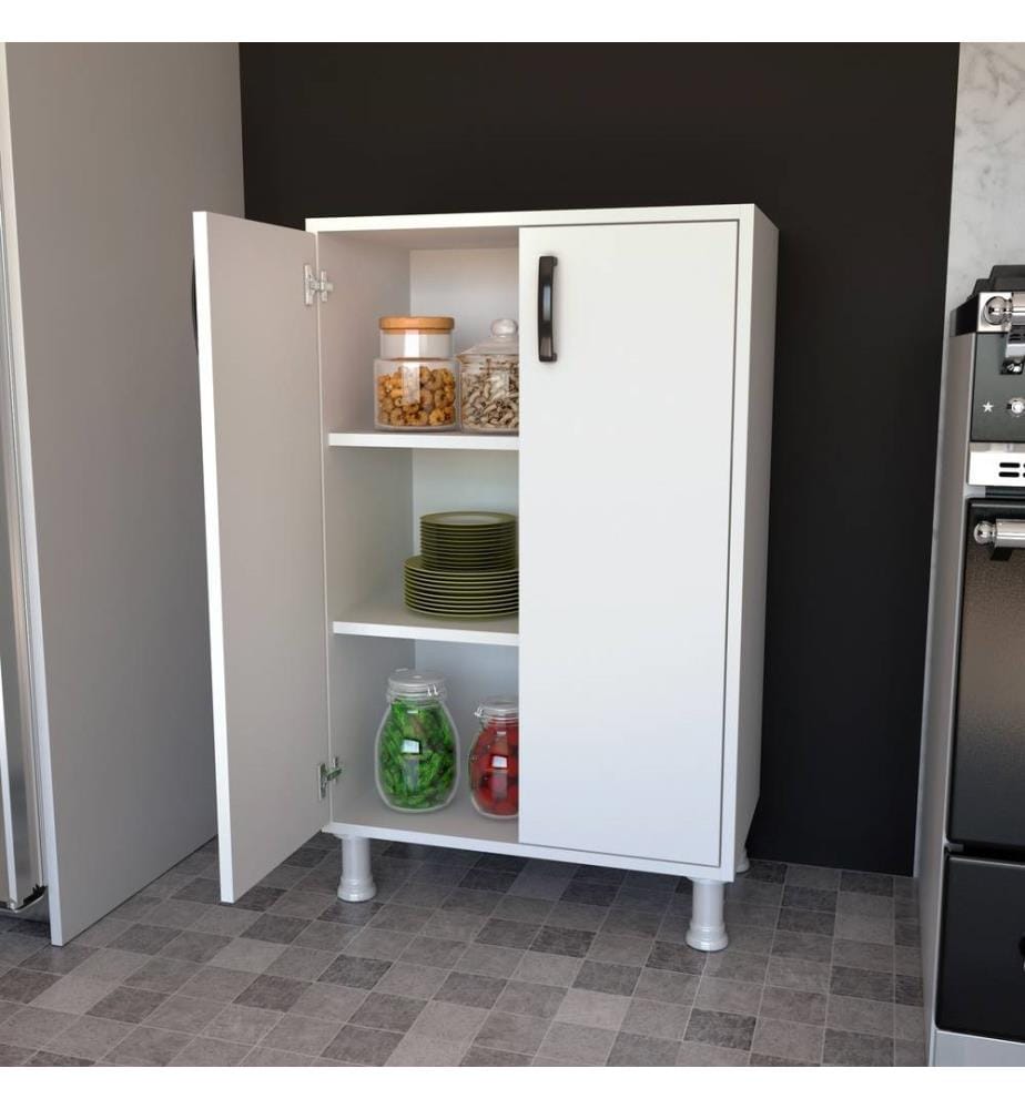 Armoire multifonctions, blanc, panneau de particules mélaminé