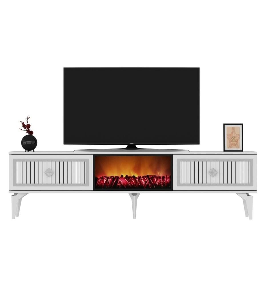 TV-Ständer, Weiss, Silber, Melaminbeschichtete Spanplatte
