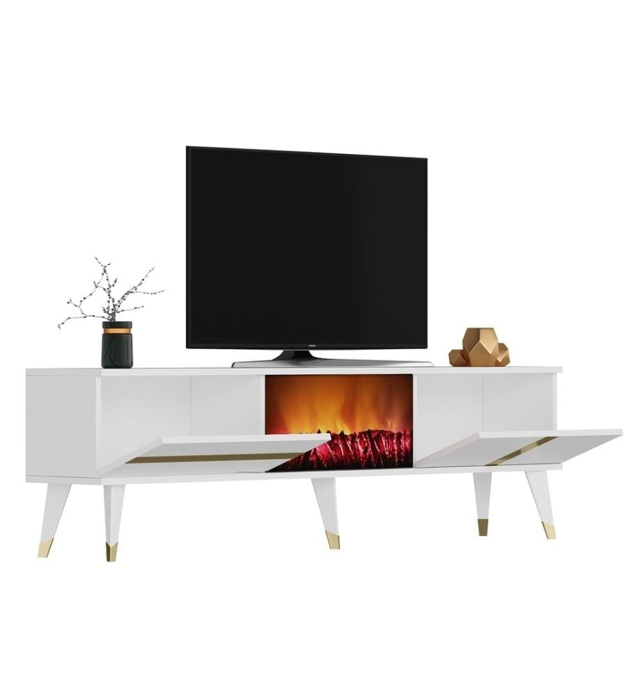 TV-Ständer, Weiss, Gold, Melaminbeschichtete Spanplatte