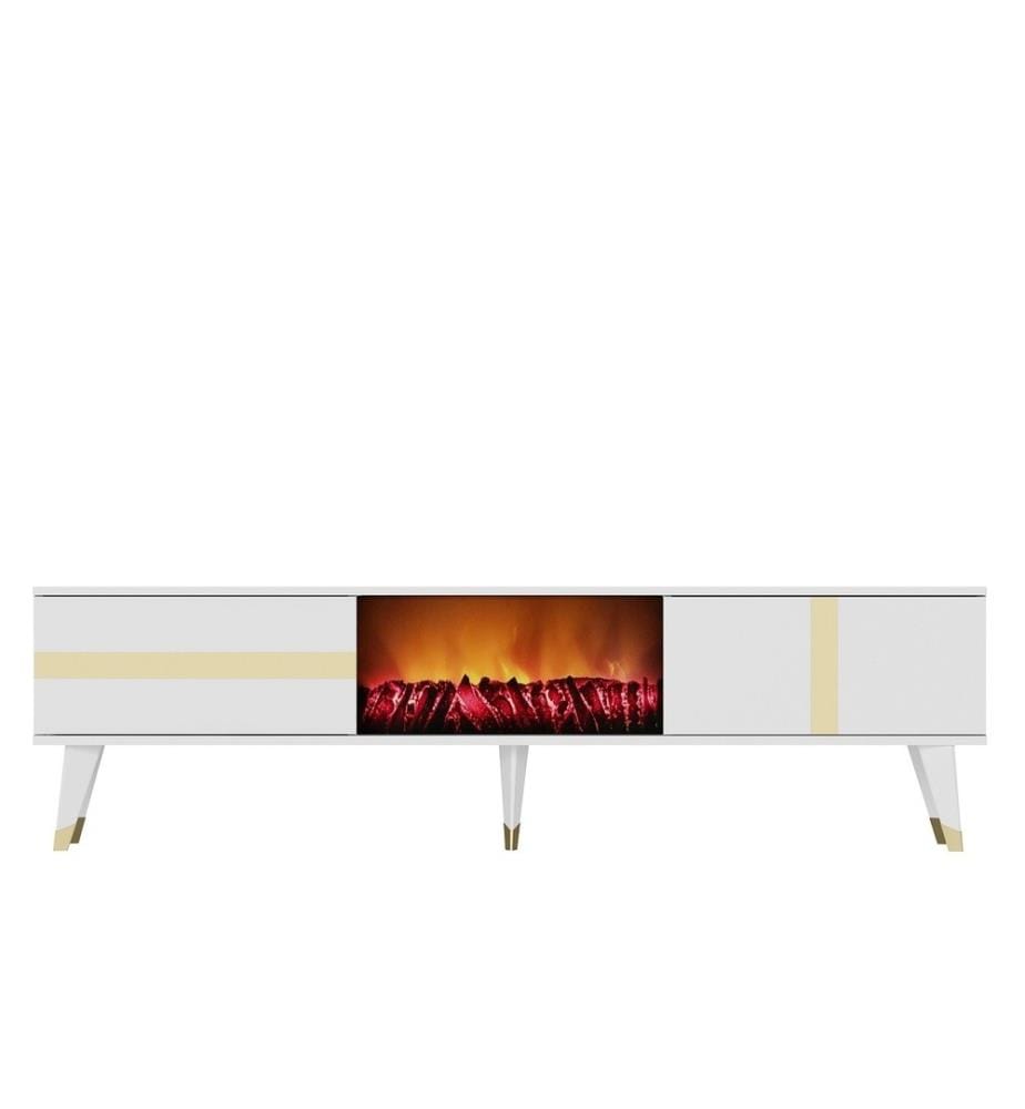 TV-Ständer, Weiss, Gold, Melaminbeschichtete Spanplatte