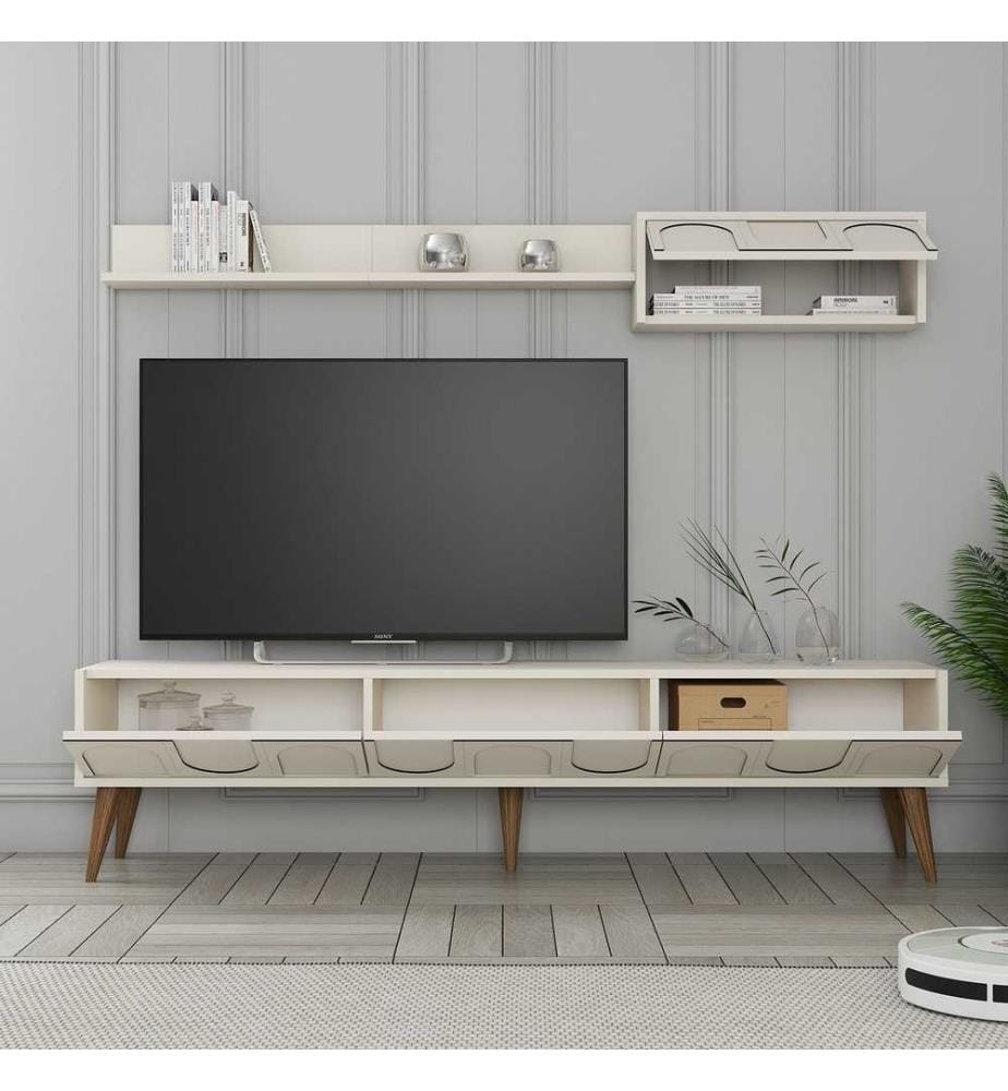 Mobile TV, Crema, Noce, Pannello di particelle rivestito al 100% di melamina