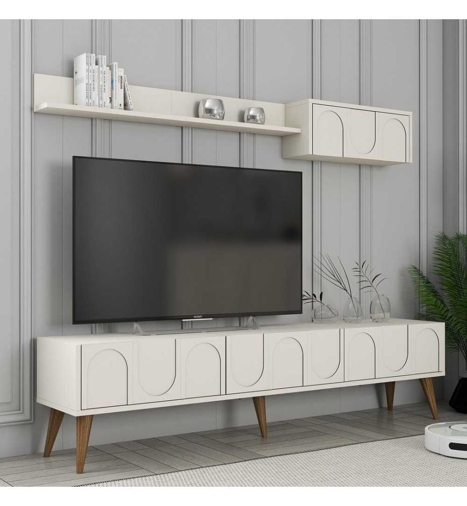 Mobile TV, Crema, Noce, Pannello di particelle rivestito al 100% di melamina