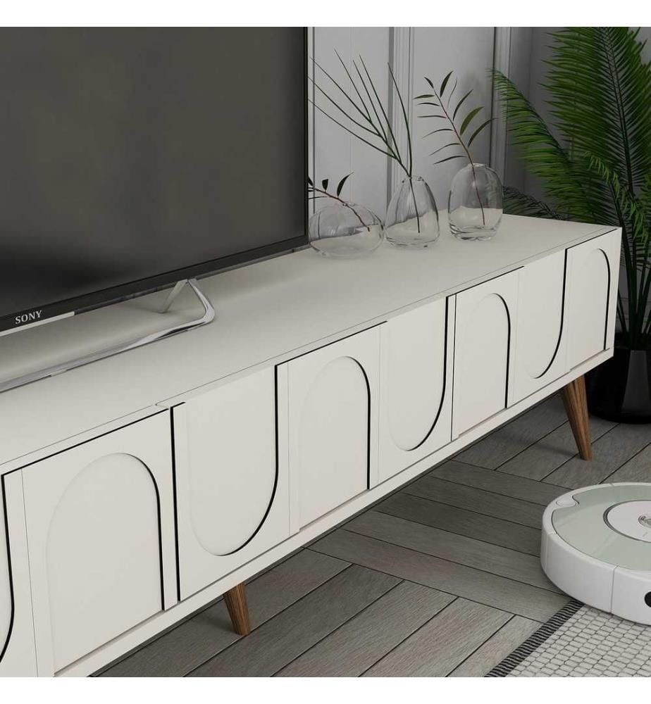 Mobile TV, Crema, Noce, Pannello di particelle rivestito al 100% di melamina