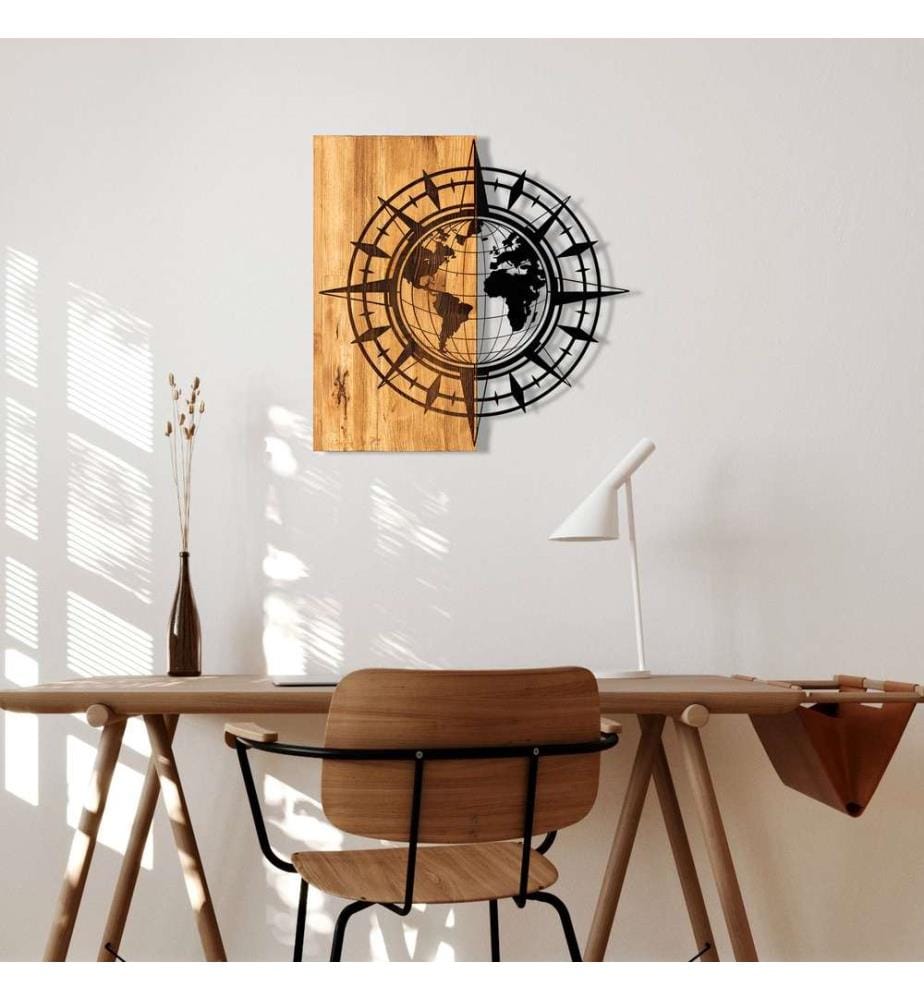 Dekoratives Wandaccessoire aus Holz, Schwarznuss, Metall, Holzrahmen
