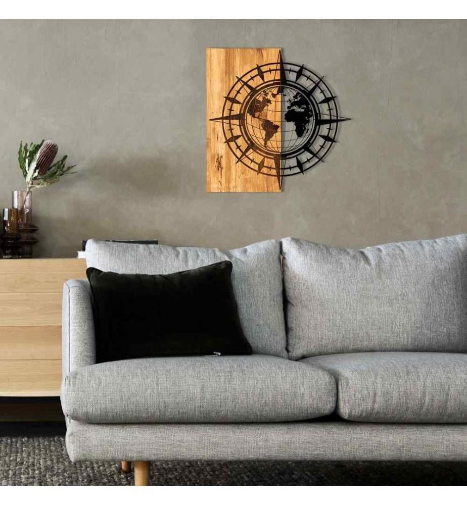 Dekoratives Wandaccessoire aus Holz, Schwarznuss, Metall, Holzrahmen