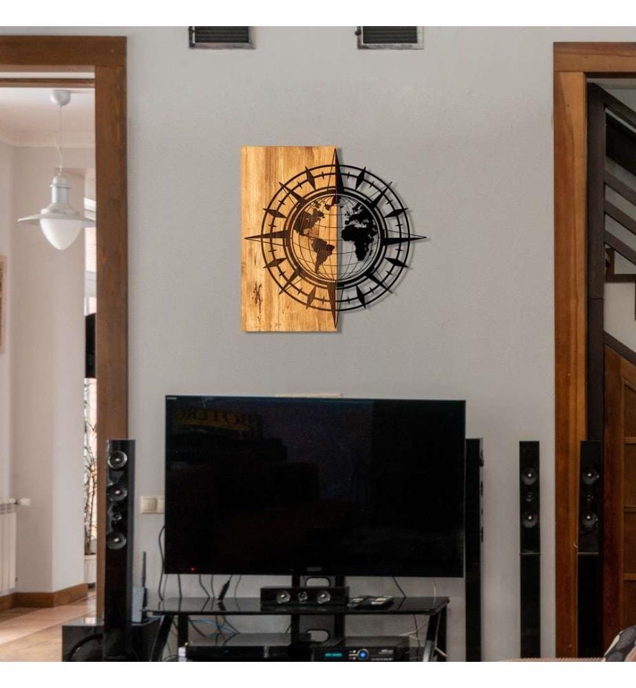 Dekoratives Wandaccessoire aus Holz, Schwarznuss, Metall, Holzrahmen