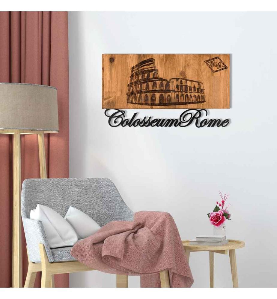 Dekoratives Wandaccessoire aus Holz, Schwarznuss, Metall, Holzrahmen