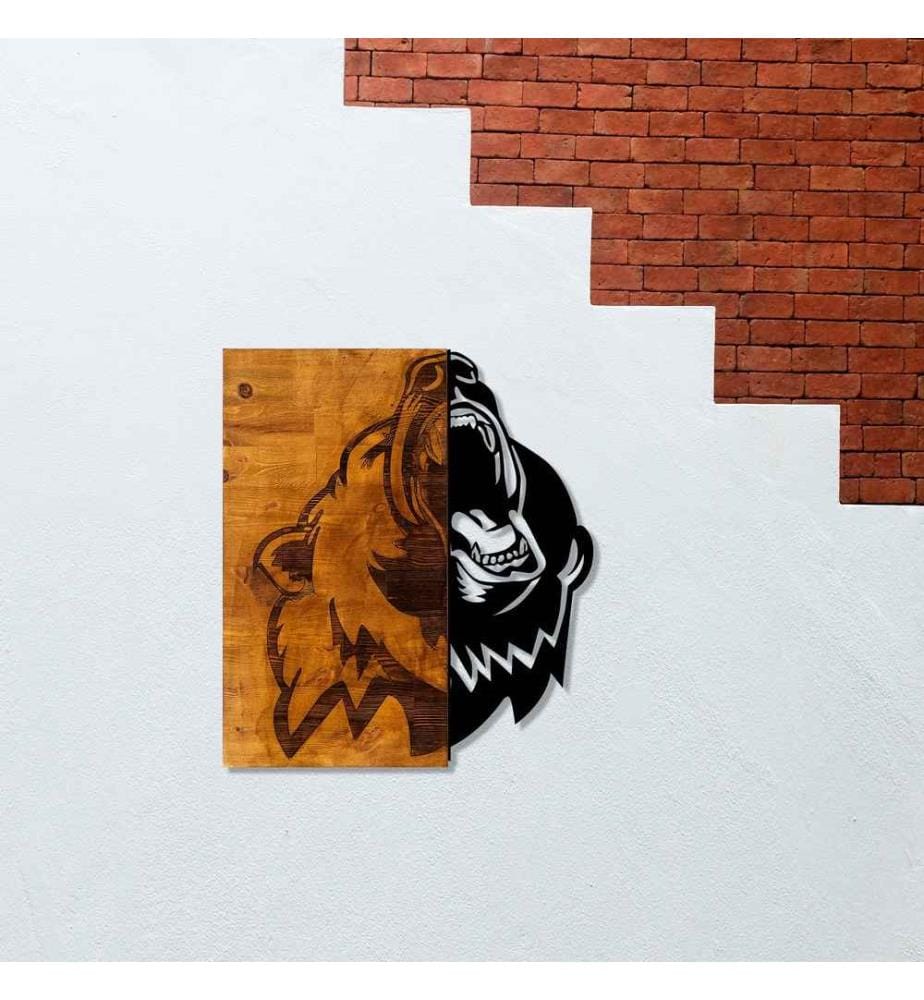 Dekoratives Wandaccessoire aus Holz, Walnuss Schwarz, 50% Holz - 50% Metall