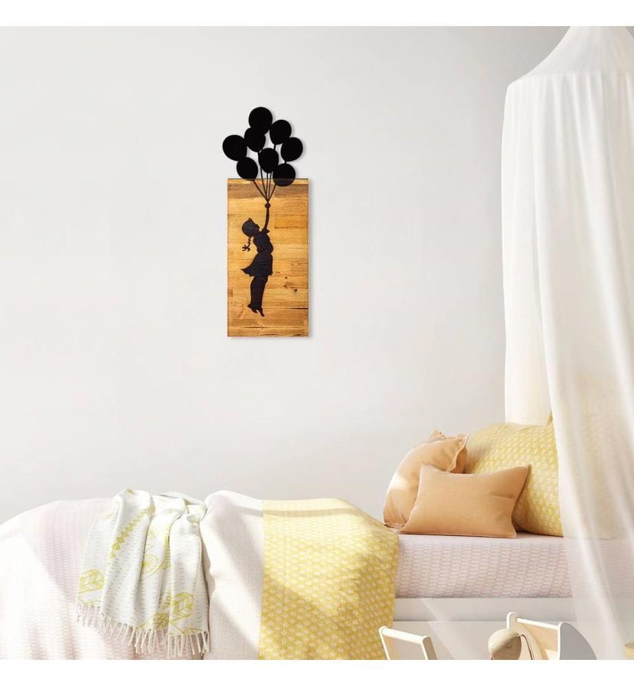 Dekoratives Holz-Wand-Accessoire, Schwarz, 50% Holz - 50% Metall