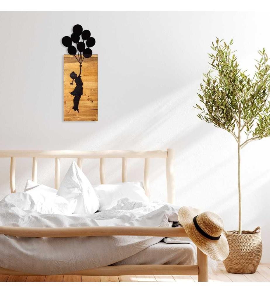 Dekoratives Holz-Wand-Accessoire, Schwarz, 50% Holz - 50% Metall