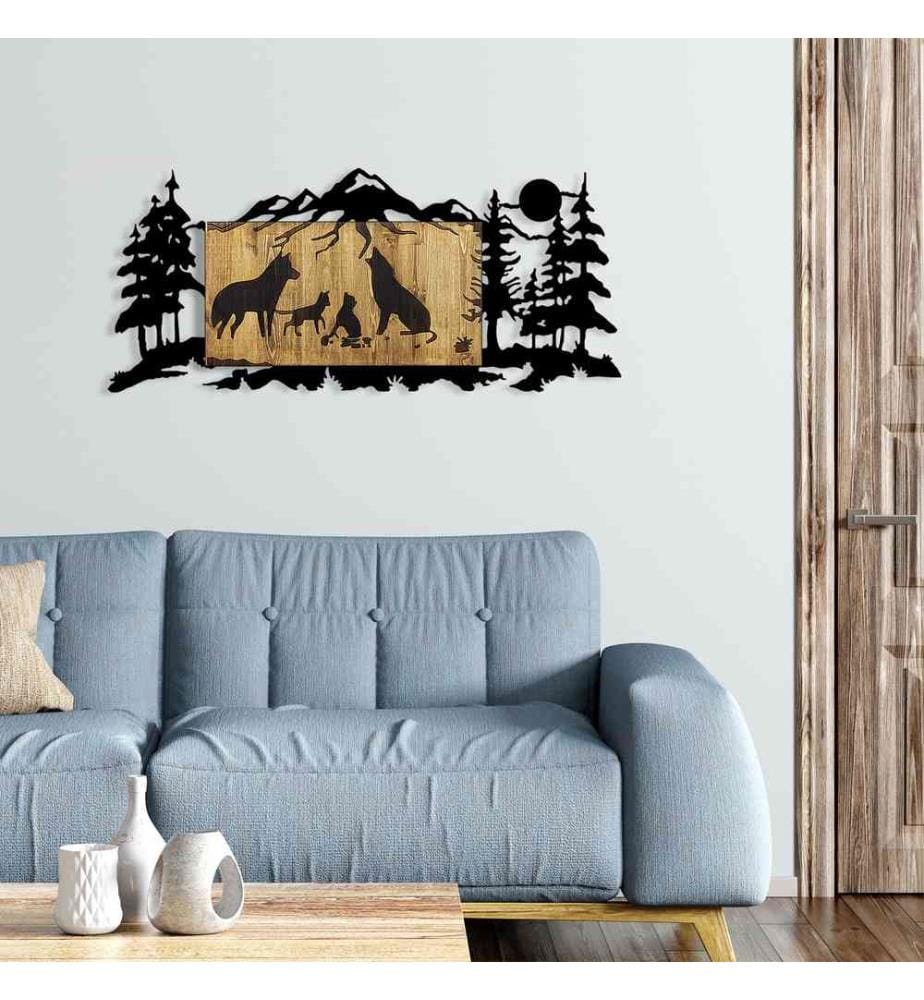 Dekoratives Wandzubehör aus Holz, Walnuss schwarz, Metall - Holz