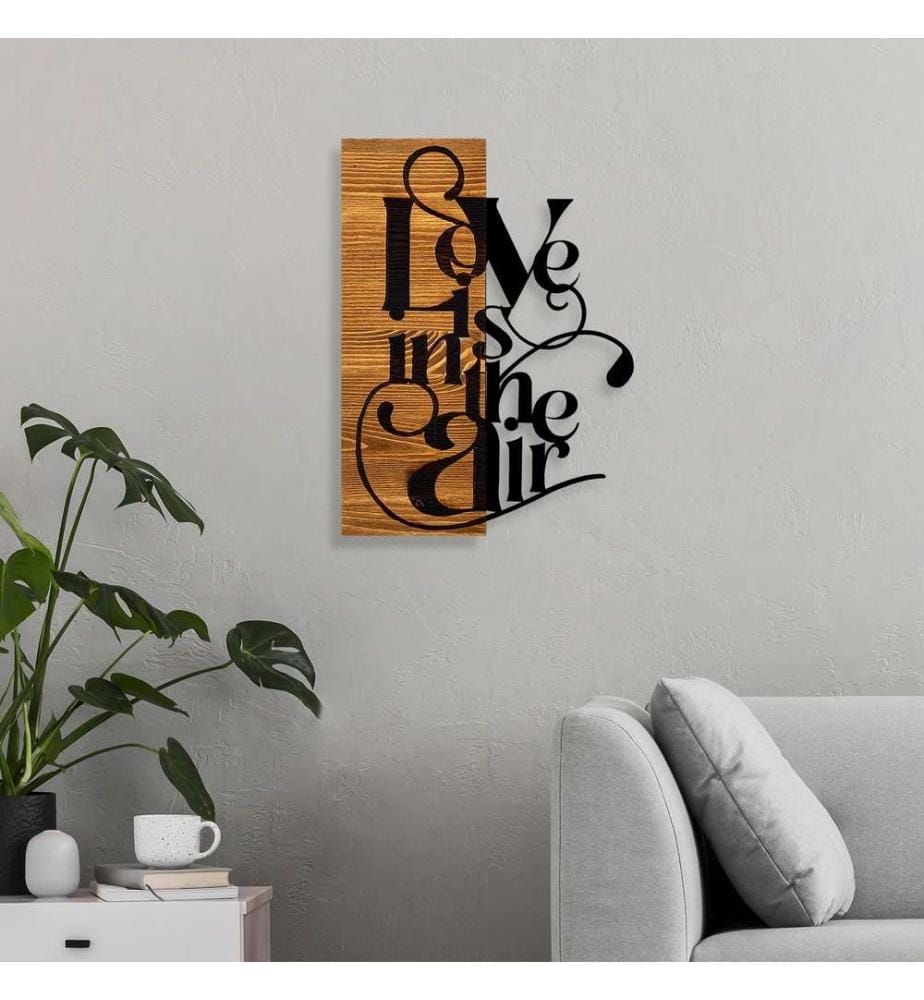 Accessoire mural décoratif en bois, noir noyer clair, 50% bois - 50% métal