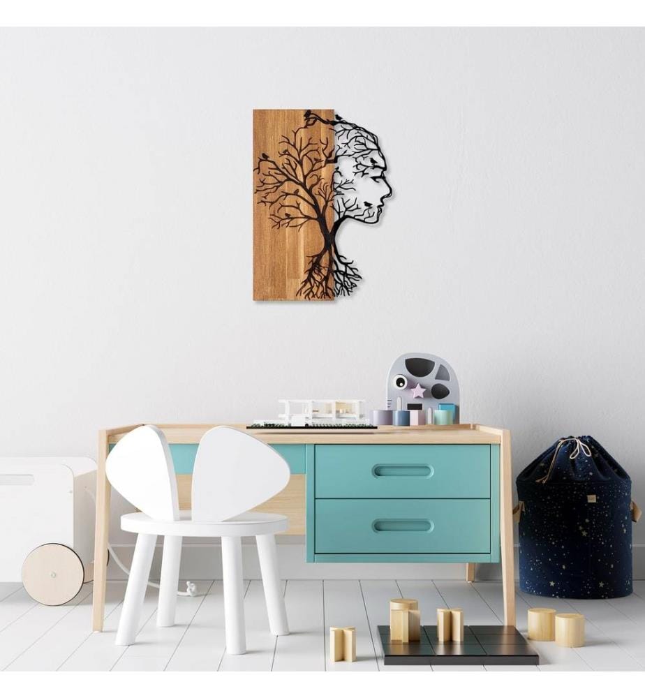 Accessoire mural décoratif en bois, noyer noir, 50% bois - 50% métal