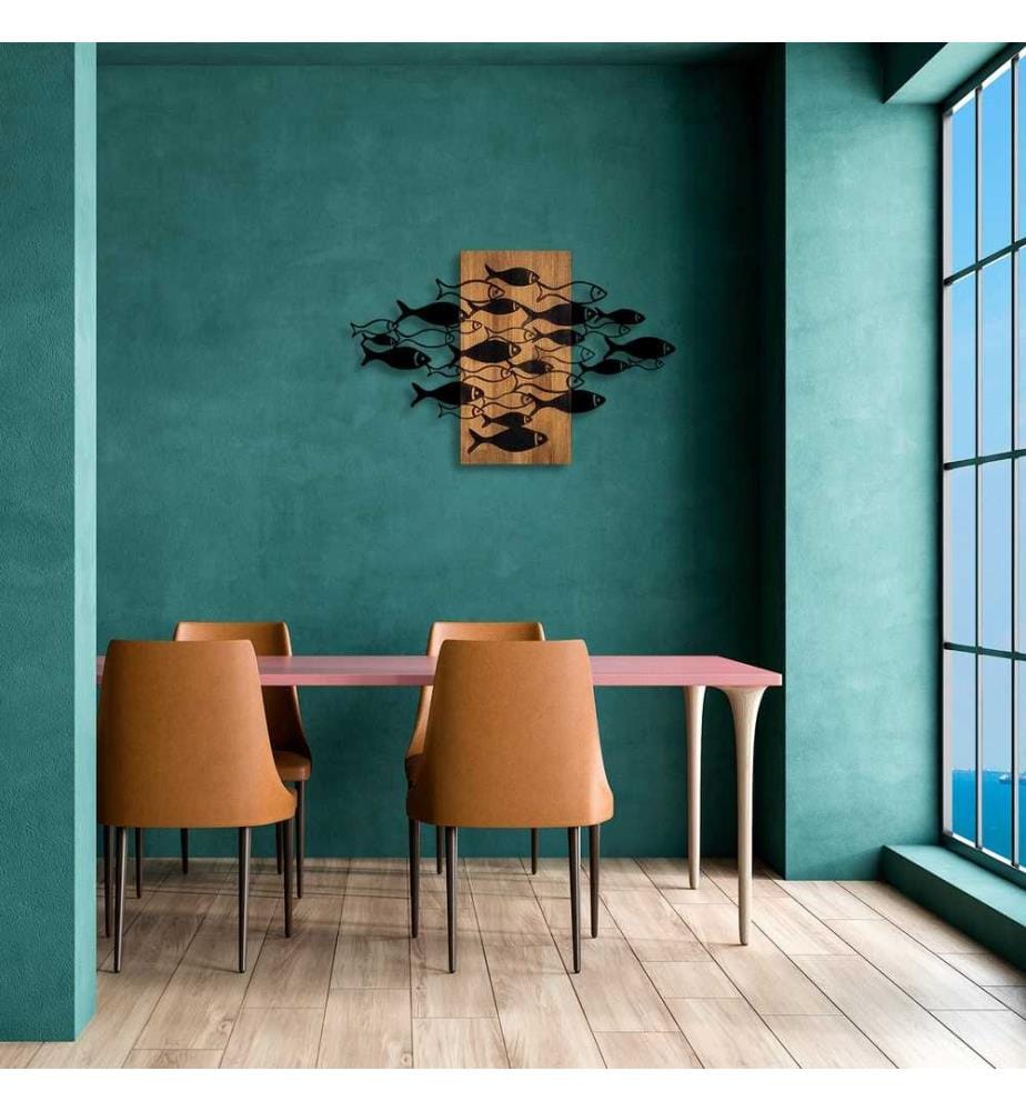 Dekoratives Wandaccessoire aus Holz, Walnuss Schwarz, 50% Holz - 50% Metall