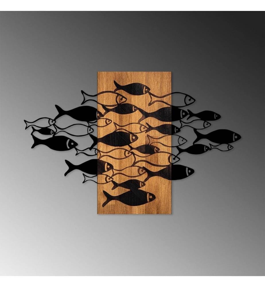 Dekoratives Wandaccessoire aus Holz, Walnuss Schwarz, 50% Holz - 50% Metall