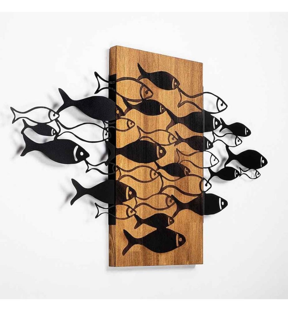 Dekoratives Wandaccessoire aus Holz, Walnuss Schwarz, 50% Holz - 50% Metall