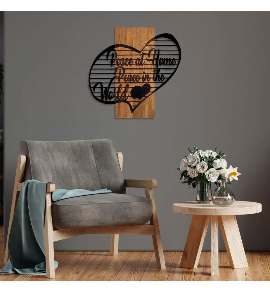 Dekoratives Wandaccessoire aus Holz, Walnuss Schwarz, 50% Holz - 50% Metall