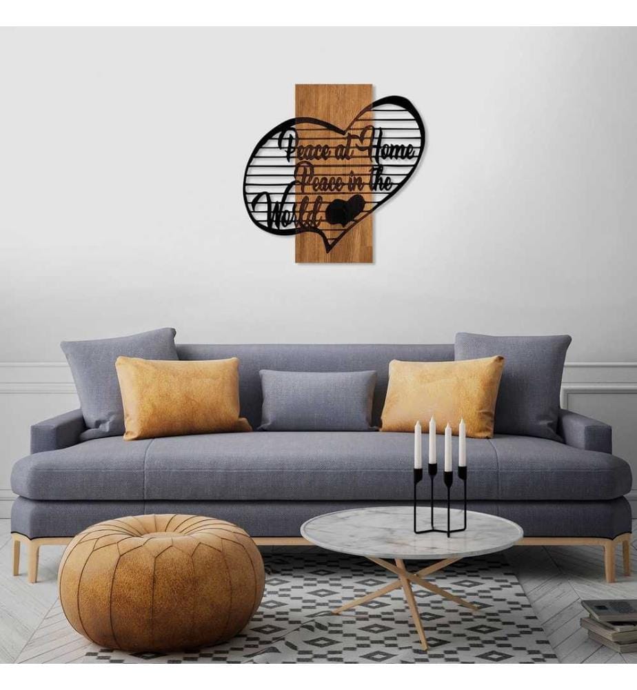 Dekoratives Wandaccessoire aus Holz, Walnuss Schwarz, 50% Holz - 50% Metall