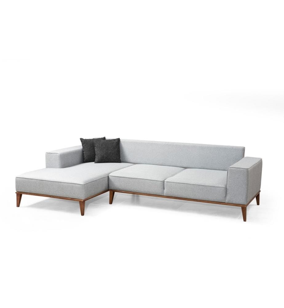 Canapé-lit d'angle, gris clair, cadre en hêtre - aggloméré, tissu polyester